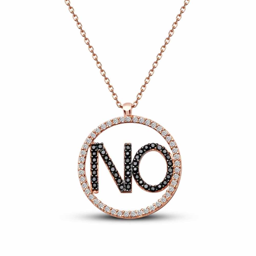 925 Ayar Gümüş Zirkon Taşlı No Yazılı Kolye - 2