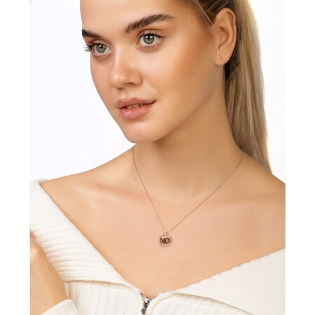 925 Ayar Gümüş Zirkon Taşlı No Yazılı Kolye - Tesbihane