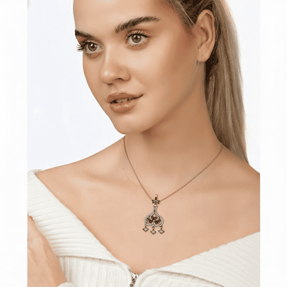 925 Ayar Gümüş Zirkon Taşlı Otantik Kolye - 1