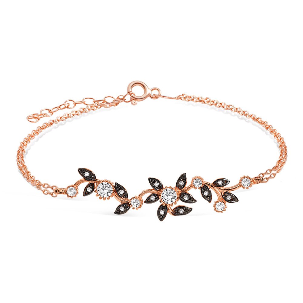 925 Ayar Gümüş Zirkon Taşlı Rose Kaplamalı Çiçek Model Set (Model-2) - 4