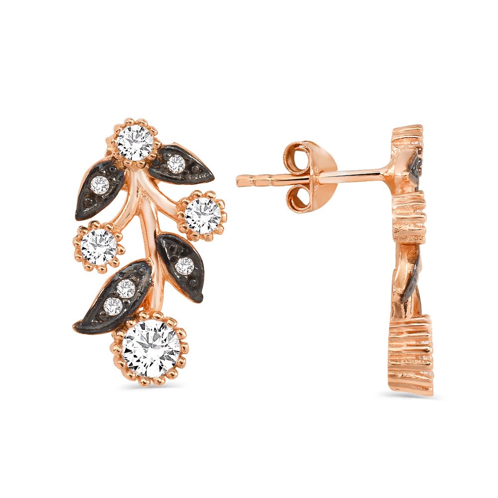 925 Ayar Gümüş Zirkon Taşlı Rose Kaplamalı Çiçek Model Set (Model-2) - 3
