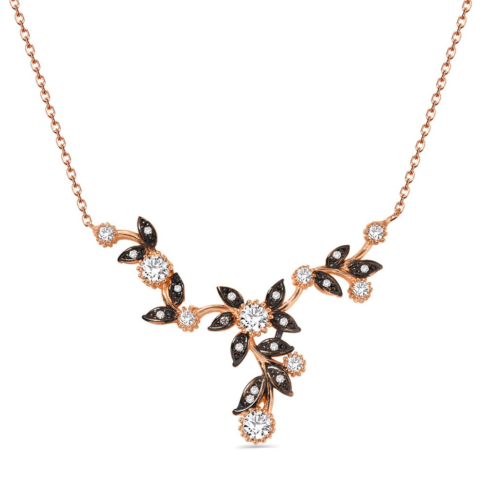 925 Ayar Gümüş Zirkon Taşlı Rose Kaplamalı Çiçek Model Set (Model-2) - 2