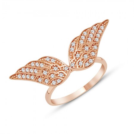 925 Ayar Gümüş Zirkon Taşlı Roseli Bayan Yüzük - Tesbihane