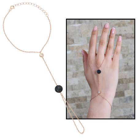 Yuvarlak Tasarım Siyah Zirkon Taşlı 925 Ayar Gümüş Şahmeran Bileklik - Tesbihane