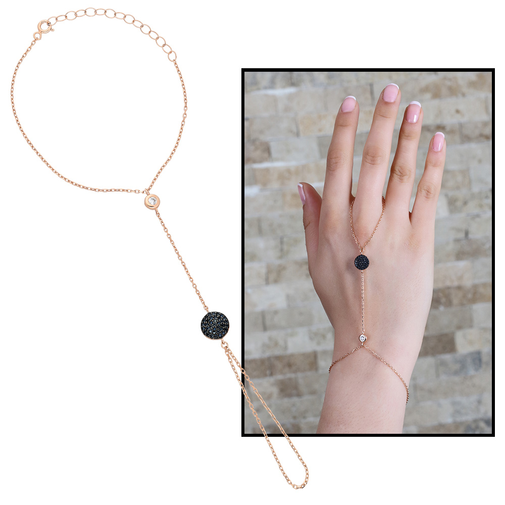 Yuvarlak Tasarım Siyah Zirkon Taşlı 925 Ayar Gümüş Şahmeran Bileklik - 1