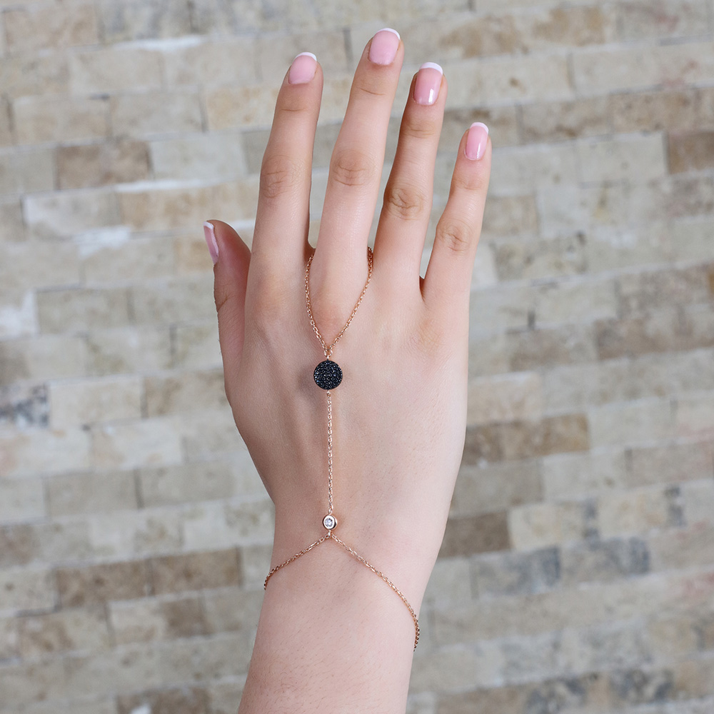 Yuvarlak Tasarım Siyah Zirkon Taşlı 925 Ayar Gümüş Şahmeran Bileklik - 2