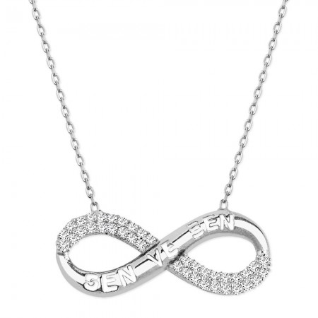 925 Ayar Gümüş Zirkon Taşlı Sen ve Ben Kolye - Tesbihane