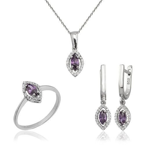 925 AYAR GÜMÜŞ ZİRKON TAŞLI SET - 1