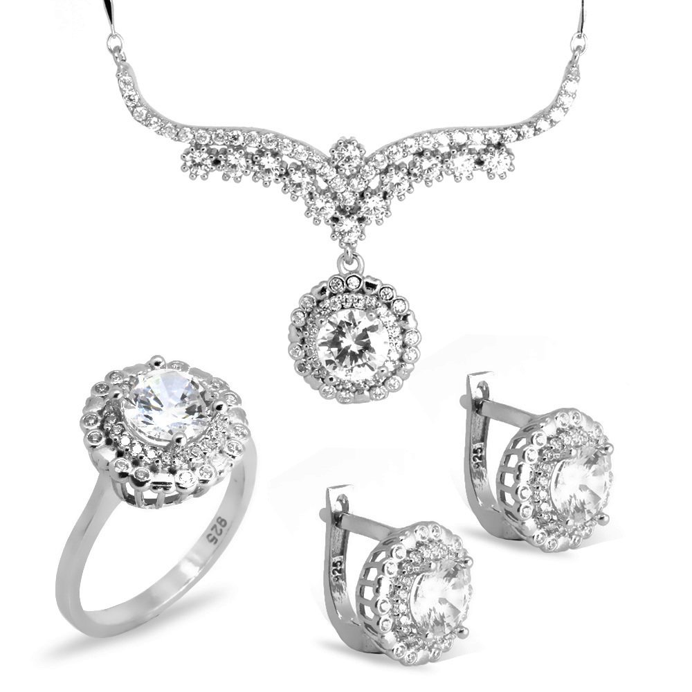 925 Ayar Gümüş Zirkon Taşlı Set (Model-14) - 1