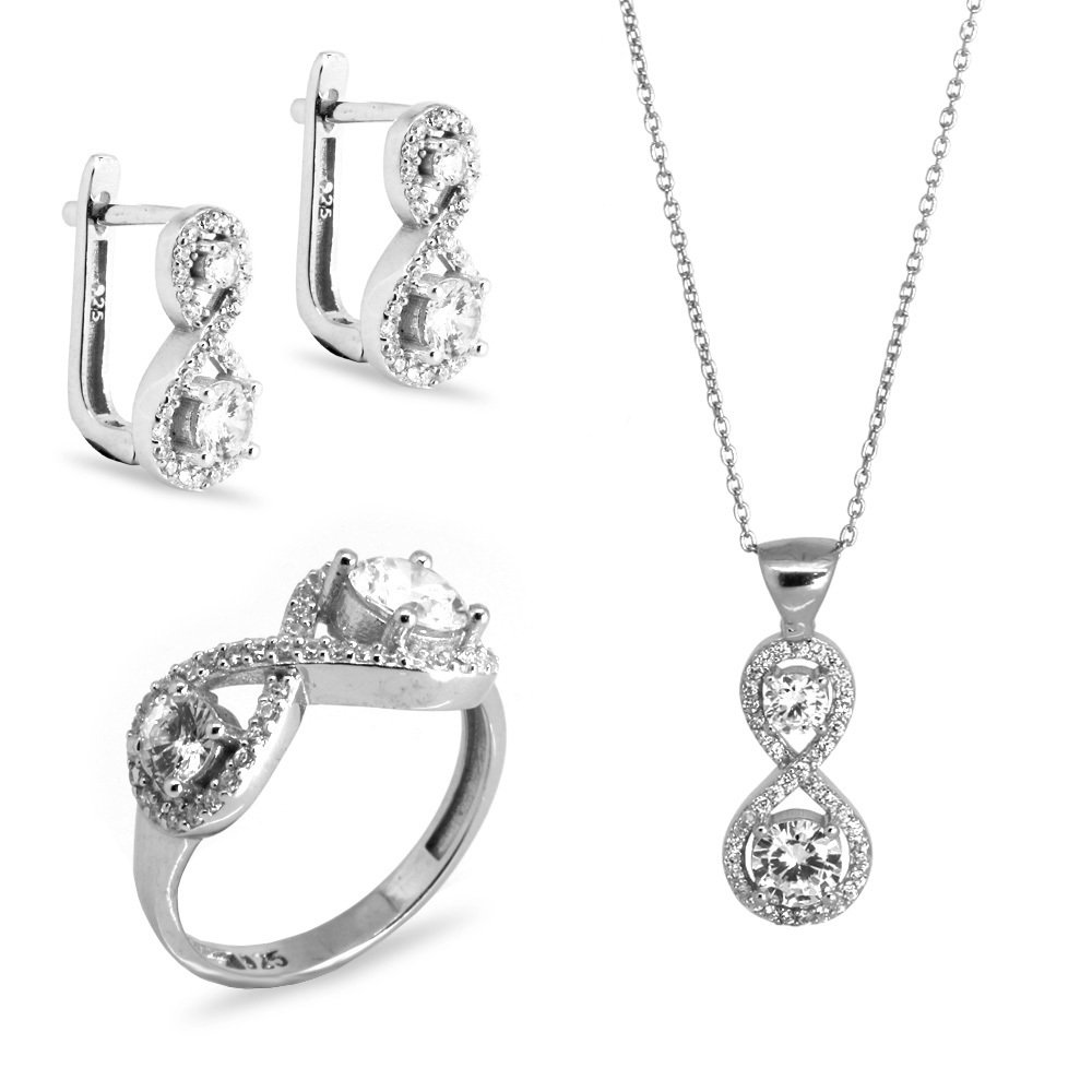 925 Ayar Gümüş Zirkon Taşlı Set (Model-15) - 2