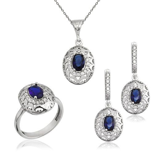 925 AYAR GÜMÜŞ ZİRKON TAŞLI SET - 1