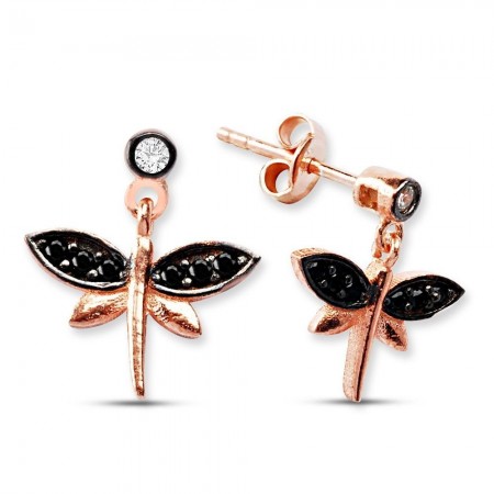 925 Ayar Gümüş Zirkon Taşlı Siyah Yusufçuk Küpe - Tesbihane