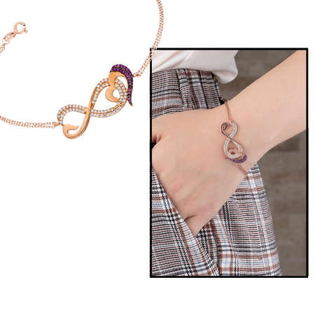 925 Ayar Gümüş Zirkon Taşlı Sonsuzluk Tasarım Kalp Bileklik - Tesbihane