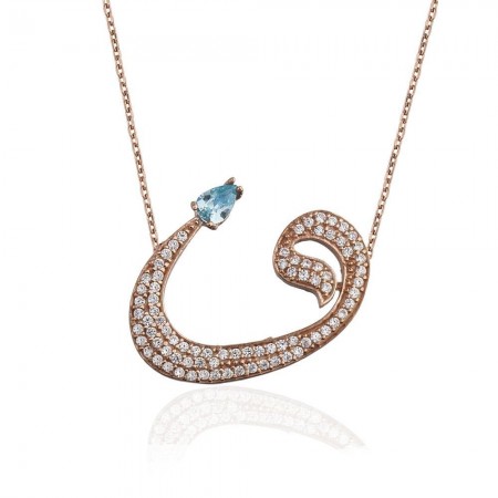 925 Ayar Gümüş Zirkon Taşlı Vav Kolye - Tesbihane