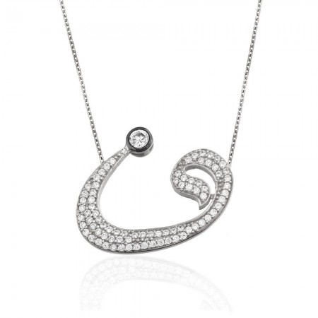 925 Ayar Gümüş Zirkon Taşlı Vav Kolye - Tesbihane