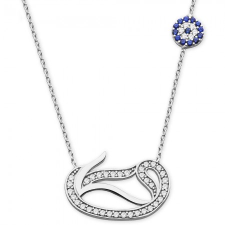 925 Ayar Gümüş Zirkon Taşlı Vav Kolye - Tesbihane