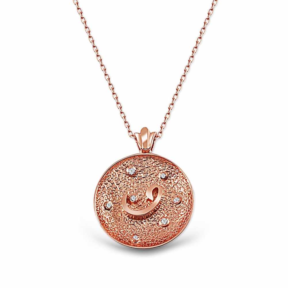 925 Ayar Gümüş Zirkon Taşlı Vav Kolye (rose) - 1