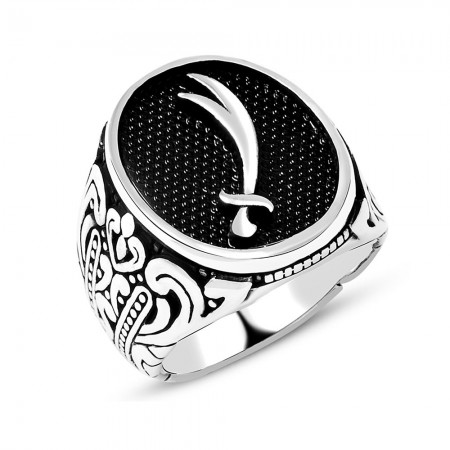 Osmanlı Figür Desenli Zülfikar Kılıcı Motifli 925 Ayar Gümüş Erkek Yüzük - Tesbihane
