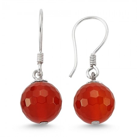 925 Ayar Gümüşlü Akik Doğaltaş Küpe - Tesbihane