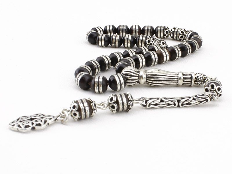 925 Ayar Gümüşlü Sarmal İşleme Ufak Boy Kuka Tesbih (Model-2) - 3
