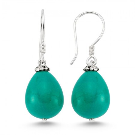 925 Ayar Gümüşlü Turkuaz Doğaltaş Küpe - Tesbihane