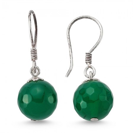 925 Ayar Gümüşlü Yeşil Kristal Akik Doğaltaş Küpe - Tesbihane