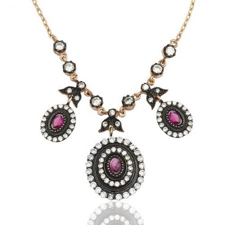 925 AYAR ZİRKON TAŞLI LALE VE GÖZ  MODEL KOLYE - Tesbihane