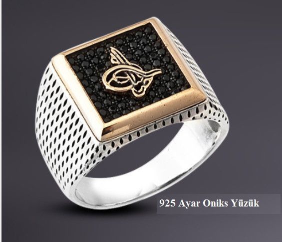 925 Ayar Zirkon Taşlı Tuğralı Kare Yüzük - 1