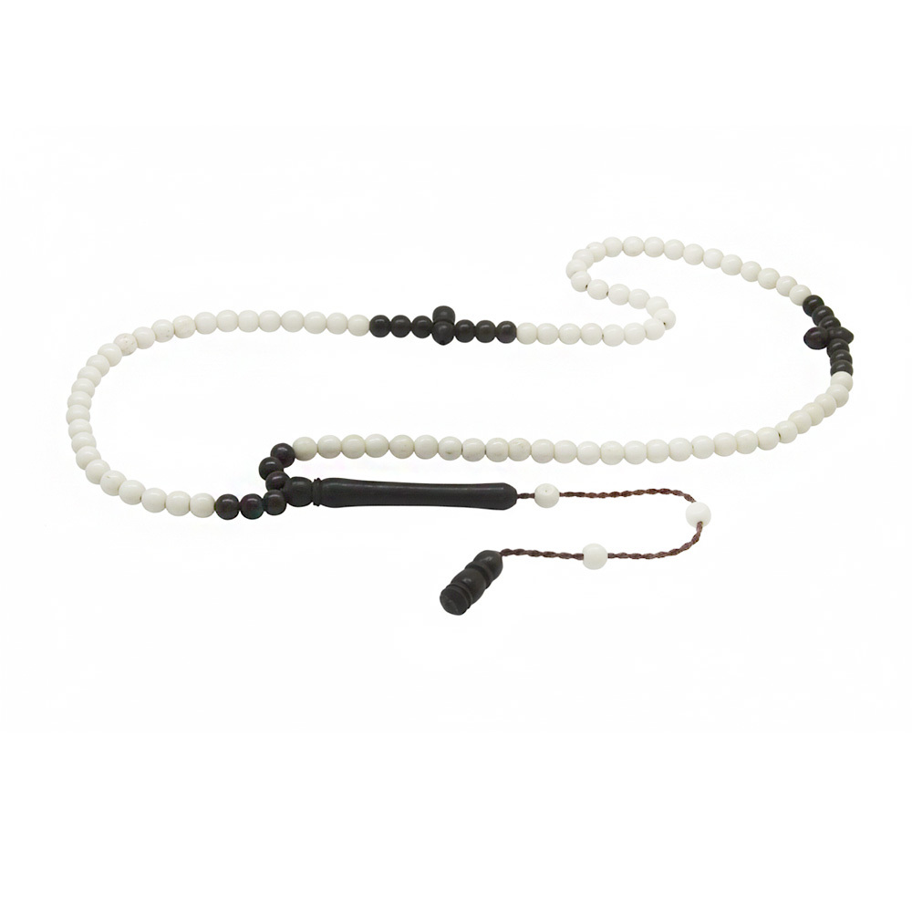 Abanoz Ağacı Namaz Tesbihi - Deve Kemiği Kombinli - Siyah Beyaz Renk - Sistemli - Küre Kesim - 4