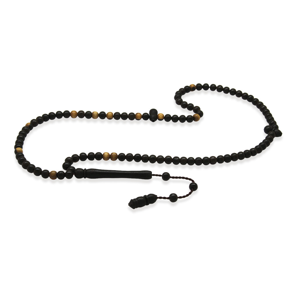 Abanoz Ağacı Namaz Tesbihi - Siyah Beyaz Renk - Sistemli - Küre Kesim - 4