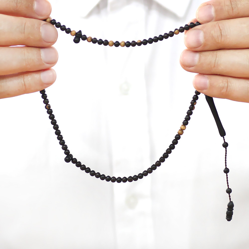 Abanoz Ağacı Namaz Tesbihi - Siyah Beyaz Renk - Sistemli - Küre Kesim - 3