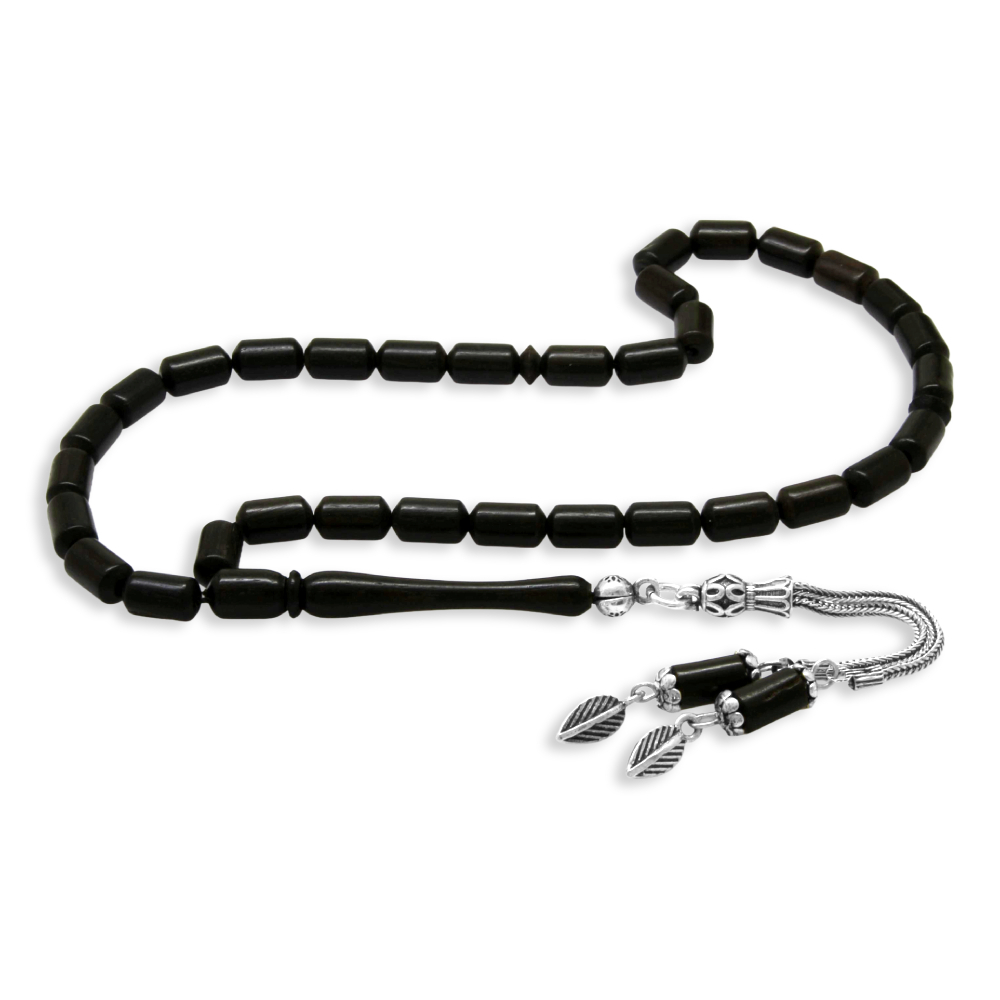 Abanoz Ağacı Tesbih - 925 Ayar Gümüş Püsküllü - Siyah Renk - Kapsül Kesim - 4