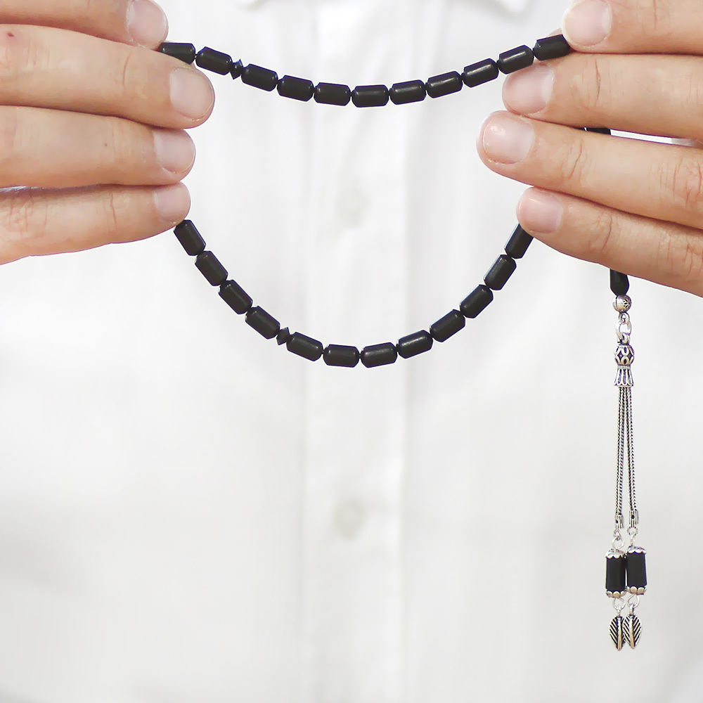 Abanoz Ağacı Tesbih - 925 Ayar Gümüş Püsküllü - Siyah Renk - Kapsül Kesim - 3