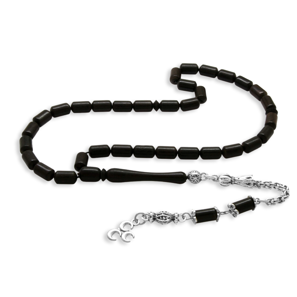 Abanoz Ağacı Tesbih - Kararmaz Metal Arnavut Püsküllü - Siyah Renk - Kapsül Kesim - 4