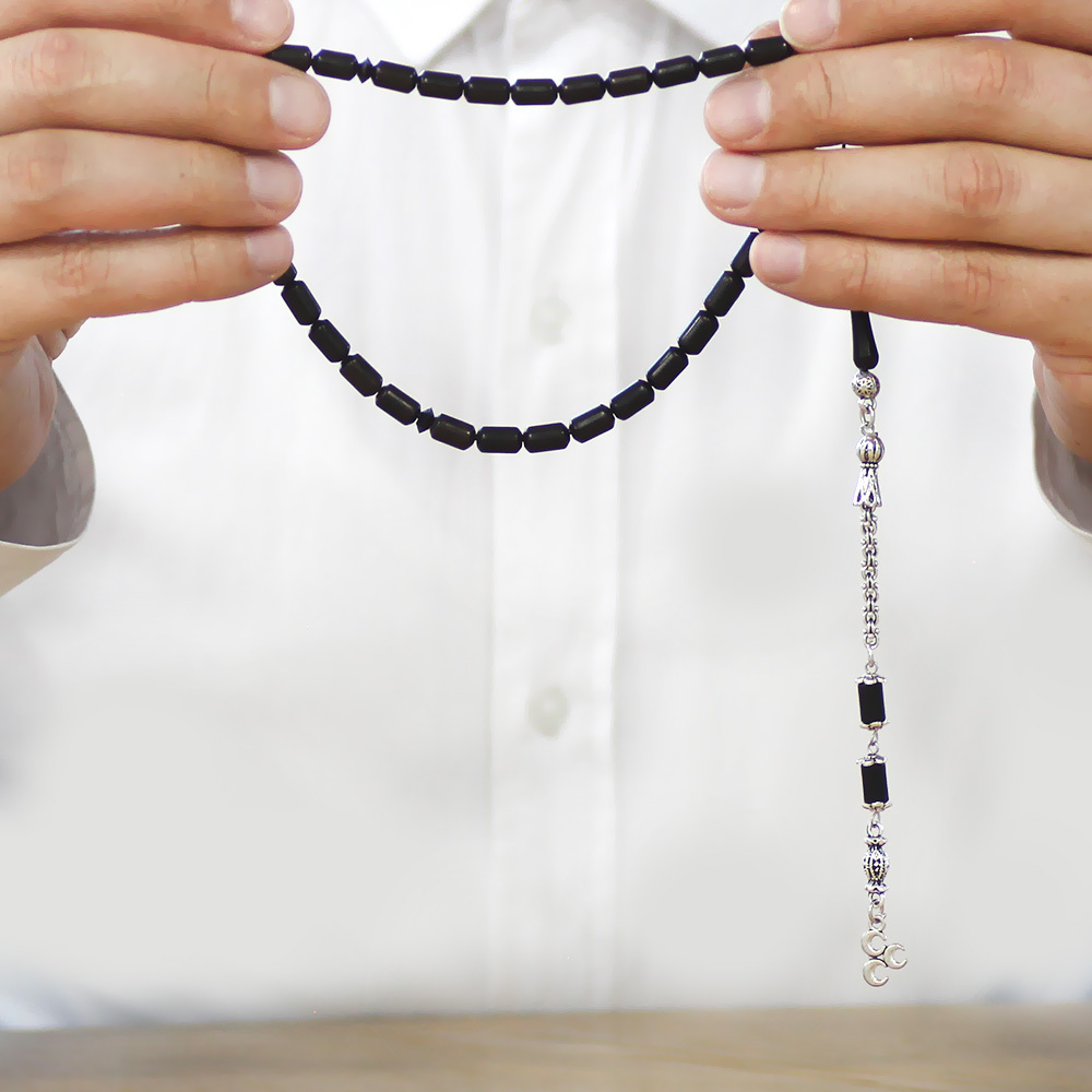 Abanoz Ağacı Tesbih - Kararmaz Metal Arnavut Püsküllü - Siyah Renk - Kapsül Kesim - 3