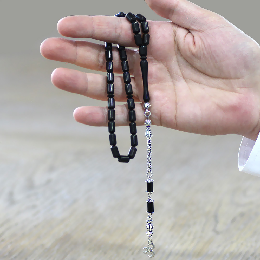 Abanoz Ağacı Tesbih - Kararmaz Metal Arnavut Püsküllü - Siyah Renk - Kapsül Kesim - 2