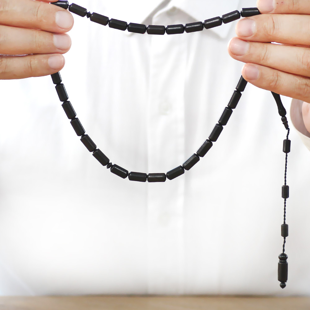 Abanoz Ağacı Tesbih - Sistemli - Sarı Siyah Renk - Kapsül Kesim - 3