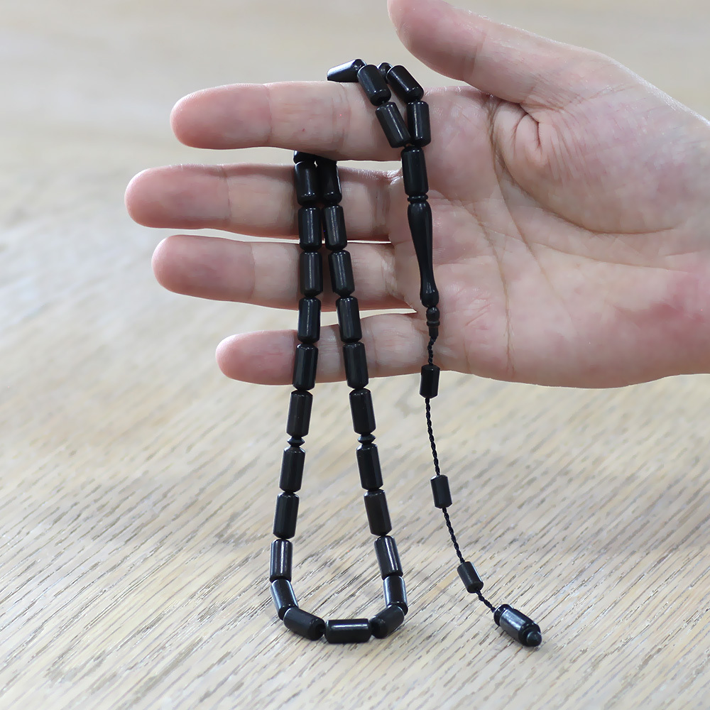 Abanoz Ağacı Tesbih - Sistemli - Sarı Siyah Renk - Kapsül Kesim - 2