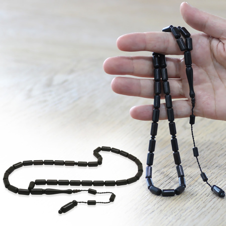 Abanoz Ağacı Tesbih - Sistemli - Sarı Siyah Renk - Kapsül Kesim - Tesbihane