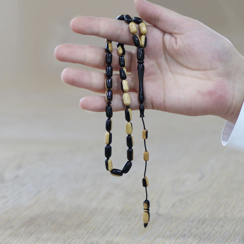 Abanoz Ağacı Tesbih - Sistemli - Sarı Siyah - Kapsül Kesim - 2