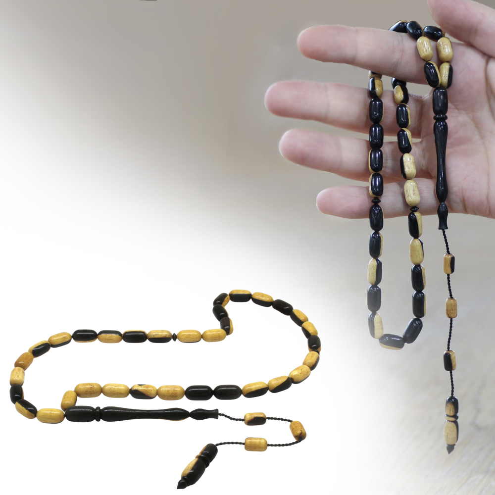 Abanoz Ağacı Tesbih - Sistemli - Sarı Siyah - Kapsül Kesim - 1