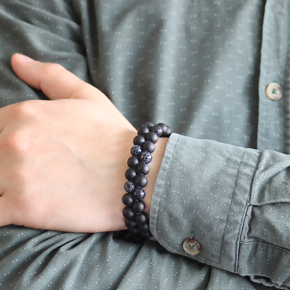 Makrome Örgü Çift Sıra Küre Kesim Akik-Oniks Doğaltaş Bileklik - 3