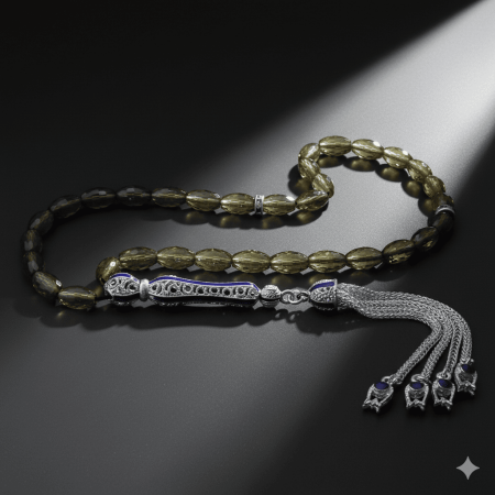 Alpaka Püsküllü Mavi Mineli Arpa Kesim Zultanit Tesbih - Tesbihane