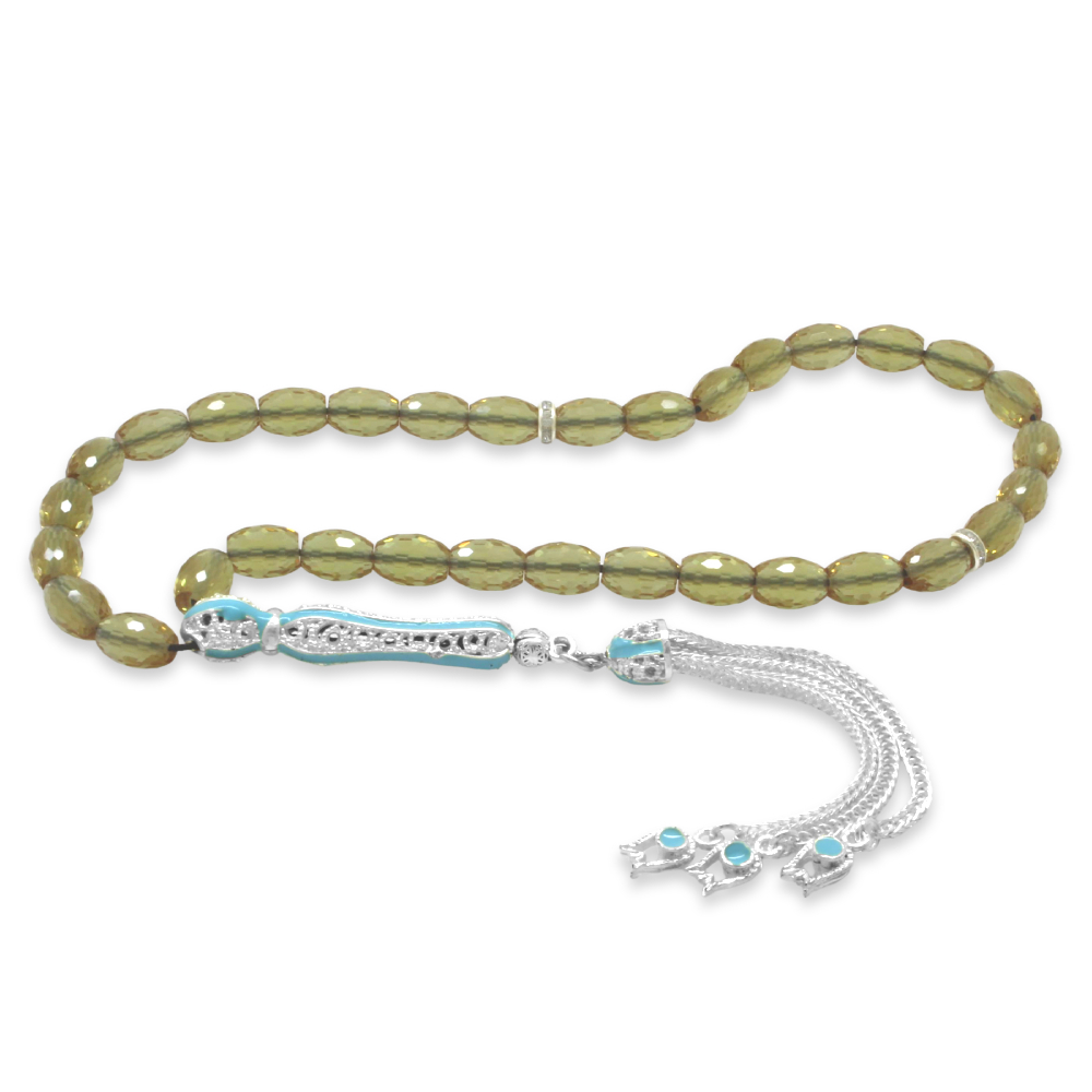 Alpaka Püsküllü Mavi Mineli Arpa Kesim Zultanit Tesbih - 4