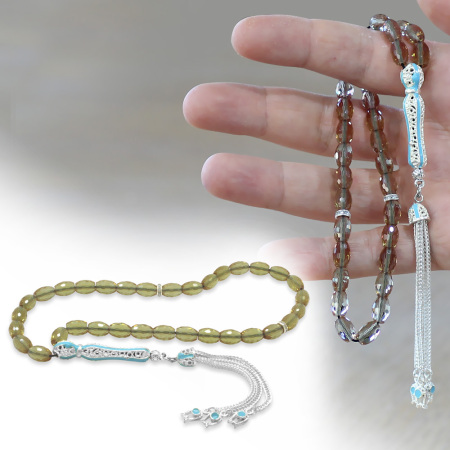 Alpaka Püsküllü Mavi Mineli Arpa Kesim Zultanit Tesbih - Tesbihane