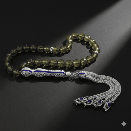 Alpaka Püsküllü Mavi Mineli Küre Kesim Bilek Boy Zultanit Tesbih - Tesbihane