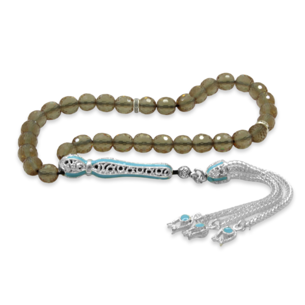 Alpaka Püsküllü Mavi Mineli Küre Kesim Bilek Boy Zultanit Tesbih - 4