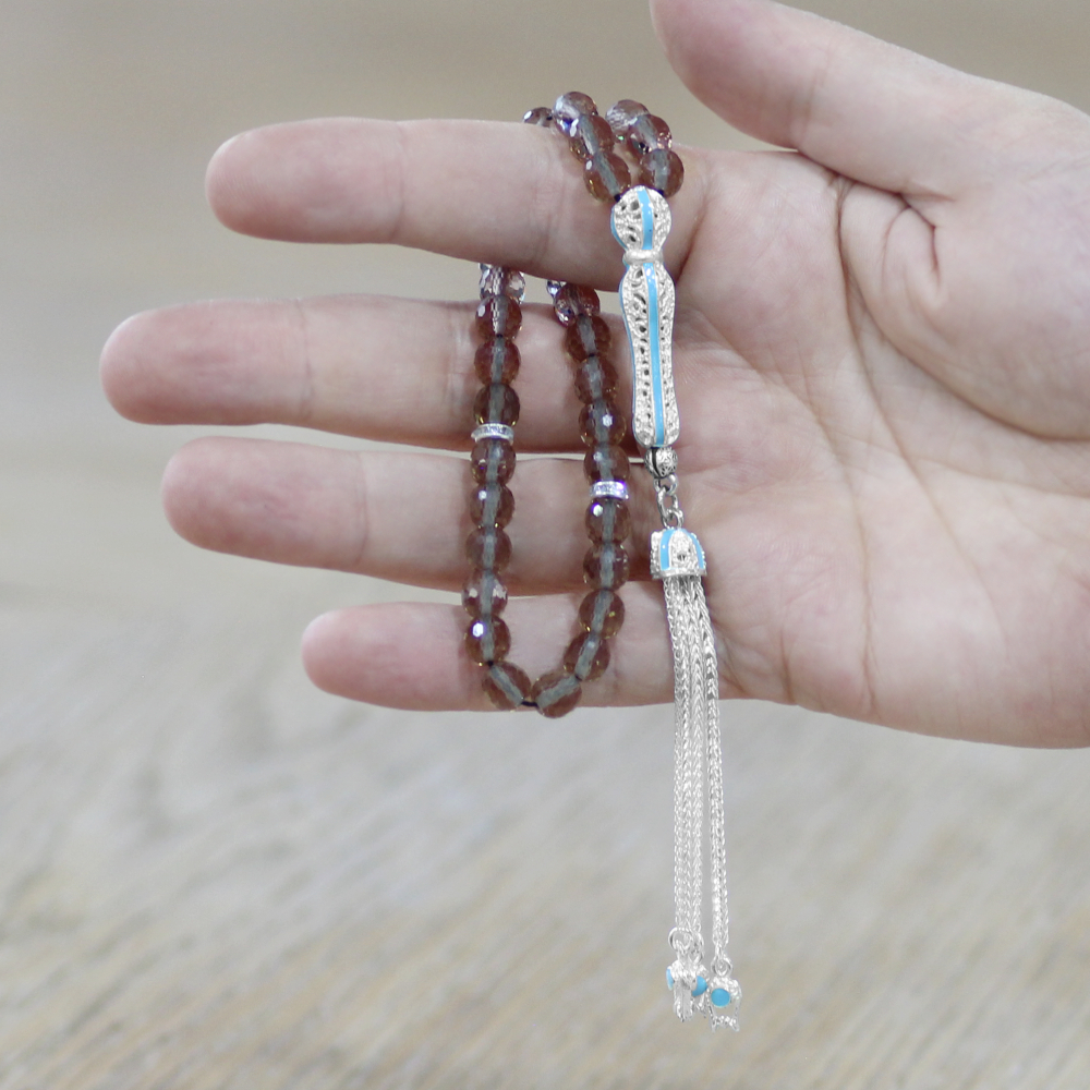 Alpaka Püsküllü Mavi Mineli Küre Kesim Bilek Boy Zultanit Tesbih - 2