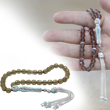 Alpaka Püsküllü Mavi Mineli Küre Kesim Bilek Boy Zultanit Tesbih - Tesbihane