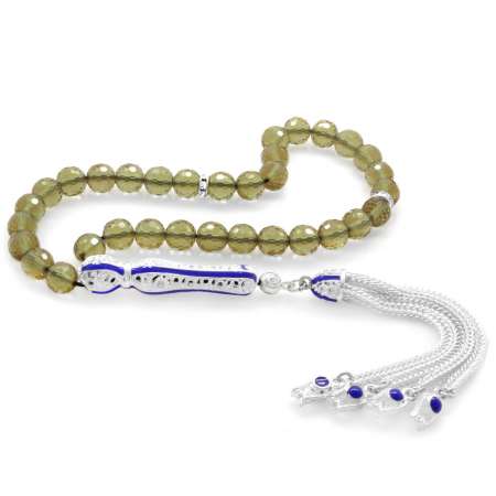 Alpaka Püsküllü Mavi Mineli Küre Kesim Bilek Boy Zultanit Tesbih - Tesbihane